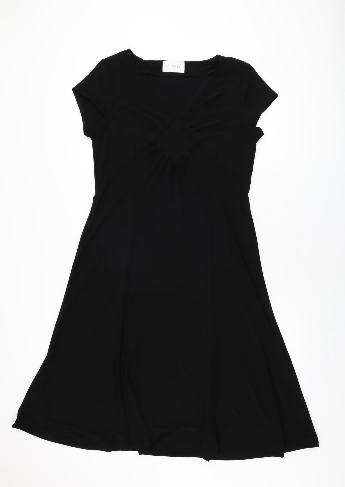 Minuet Womens Black Polyester A-Line Size 14 V-Neck Pullover