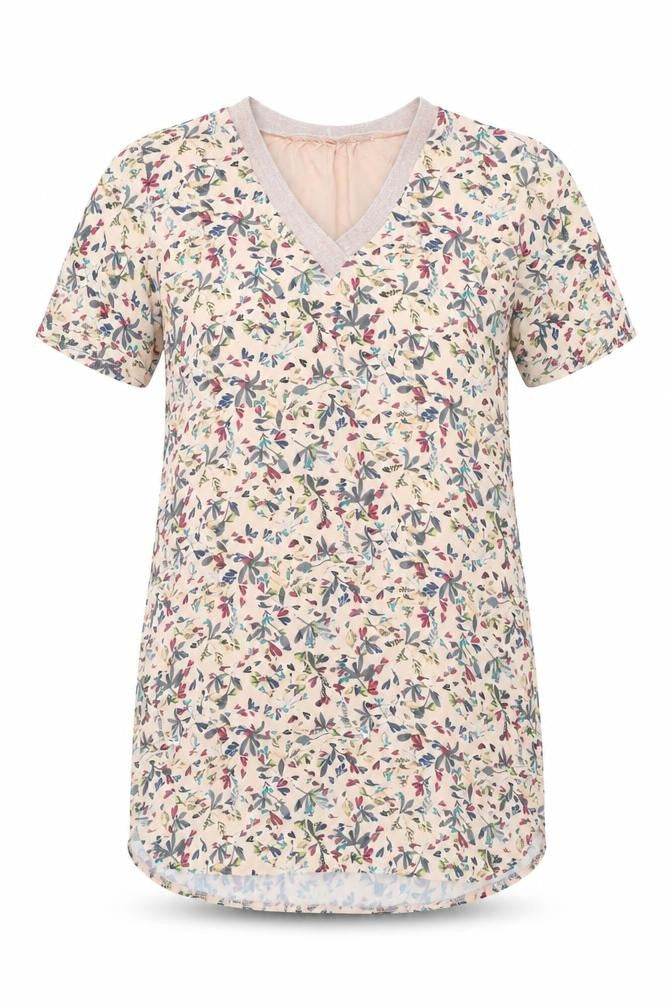 Jaune Rouge Womens Pink Floral Polyester Shift Size L V-Neck Pullover
