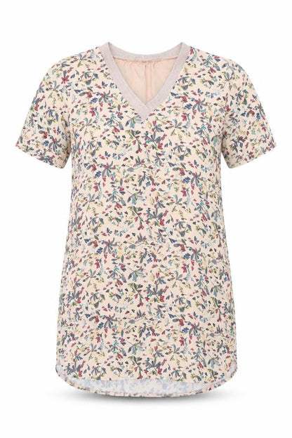 Jaune Rouge Womens Pink Floral Polyester Shift Size L V-Neck Pullover