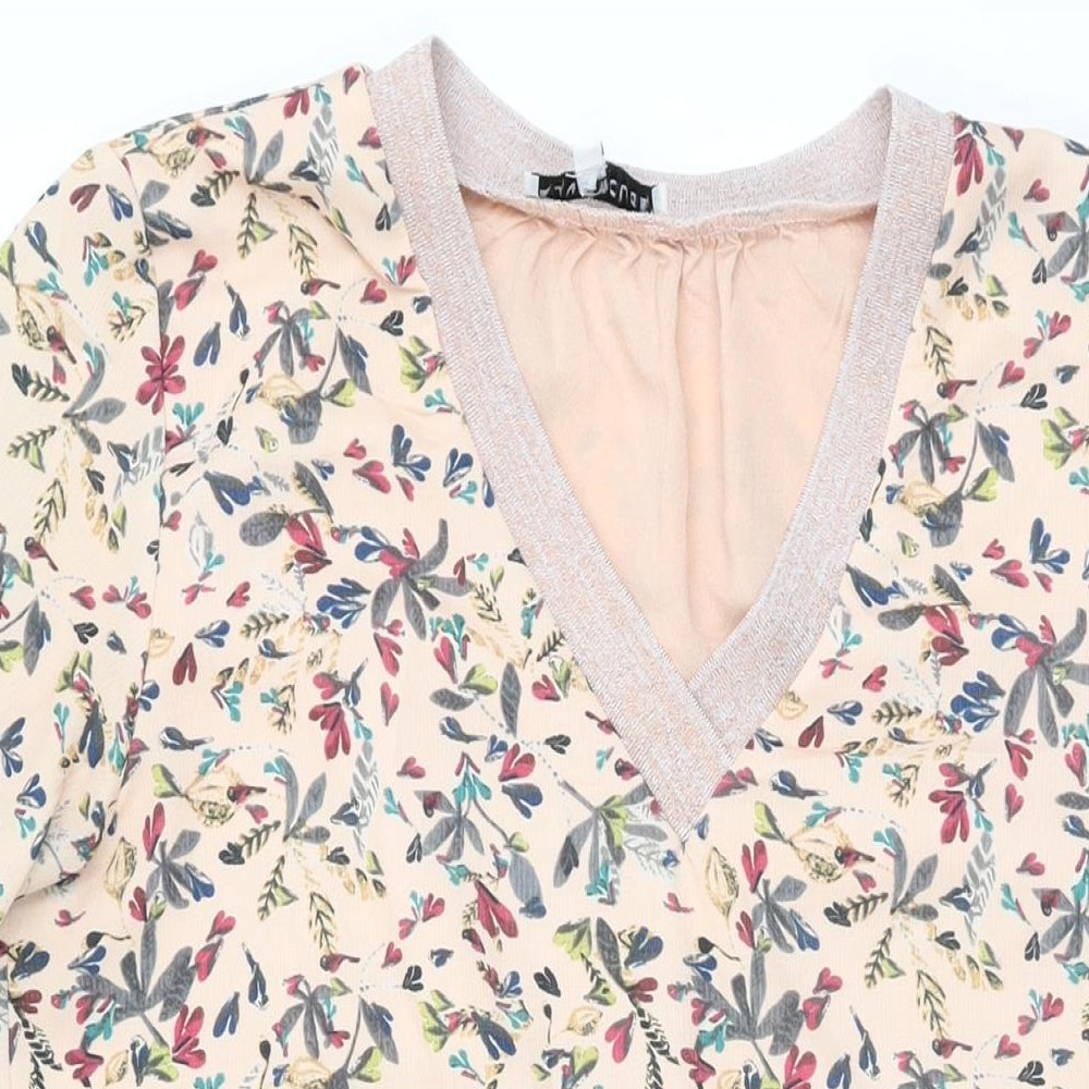 Jaune Rouge Womens Pink Floral Polyester Shift Size L V-Neck Pullover