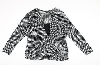 Additional front view of Principles women’s black geometric polyester basic t-shirt, size UK 16, v-neck