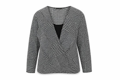 Front view of Principles women’s black geometric polyester basic t-shirt, size UK 16, v-neck