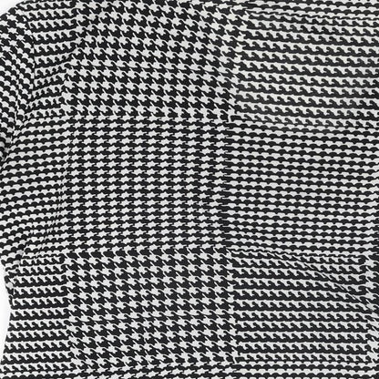 Brand and care label for Principles women’s black geometric polyester basic t-shirt, size UK 16, v-neck