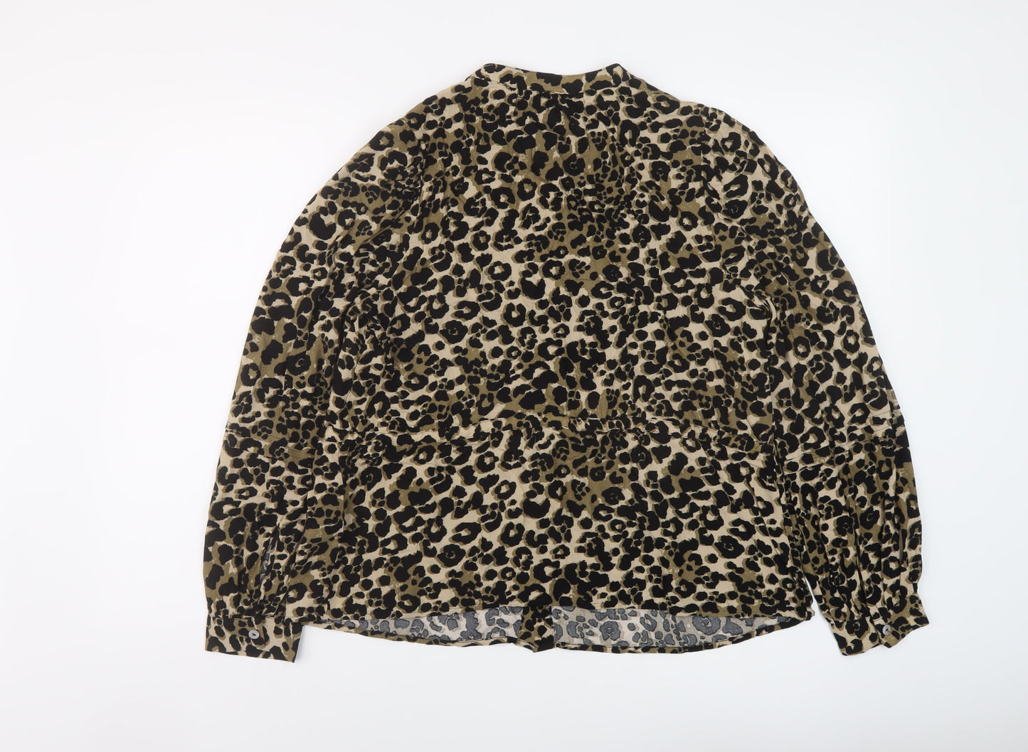 Marks and Spencer Womens Brown Animal Print Viscose Basic Blouse Size 12 Crew Neck