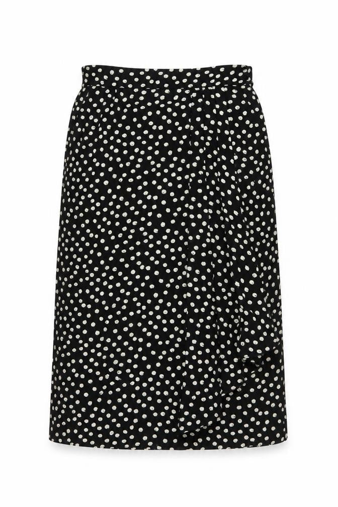 Country Casuals Womens Black Polka Dot Polyester A-Line Skirt Size 14 Button