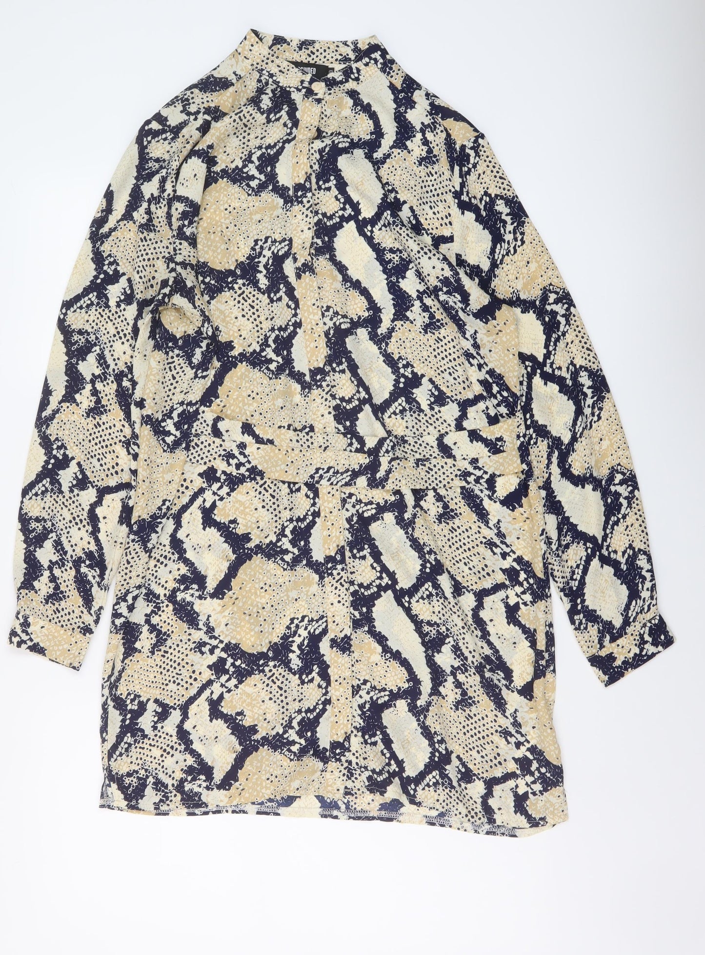 Missguided Womens Beige Animal Print Polyester Tunic Blouse Size 10 Mock Neck