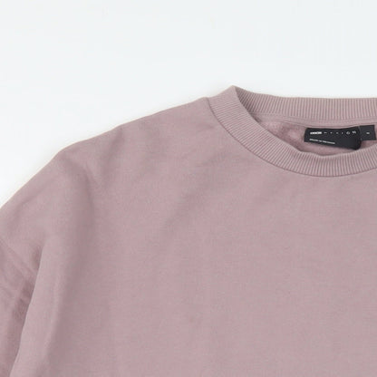 Close-up detail of ASOS women’s pink cotton pullover sweatshirt, size S, pullover