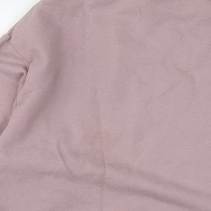 Brand and care label for ASOS women’s pink cotton pullover sweatshirt, size S, pullover
