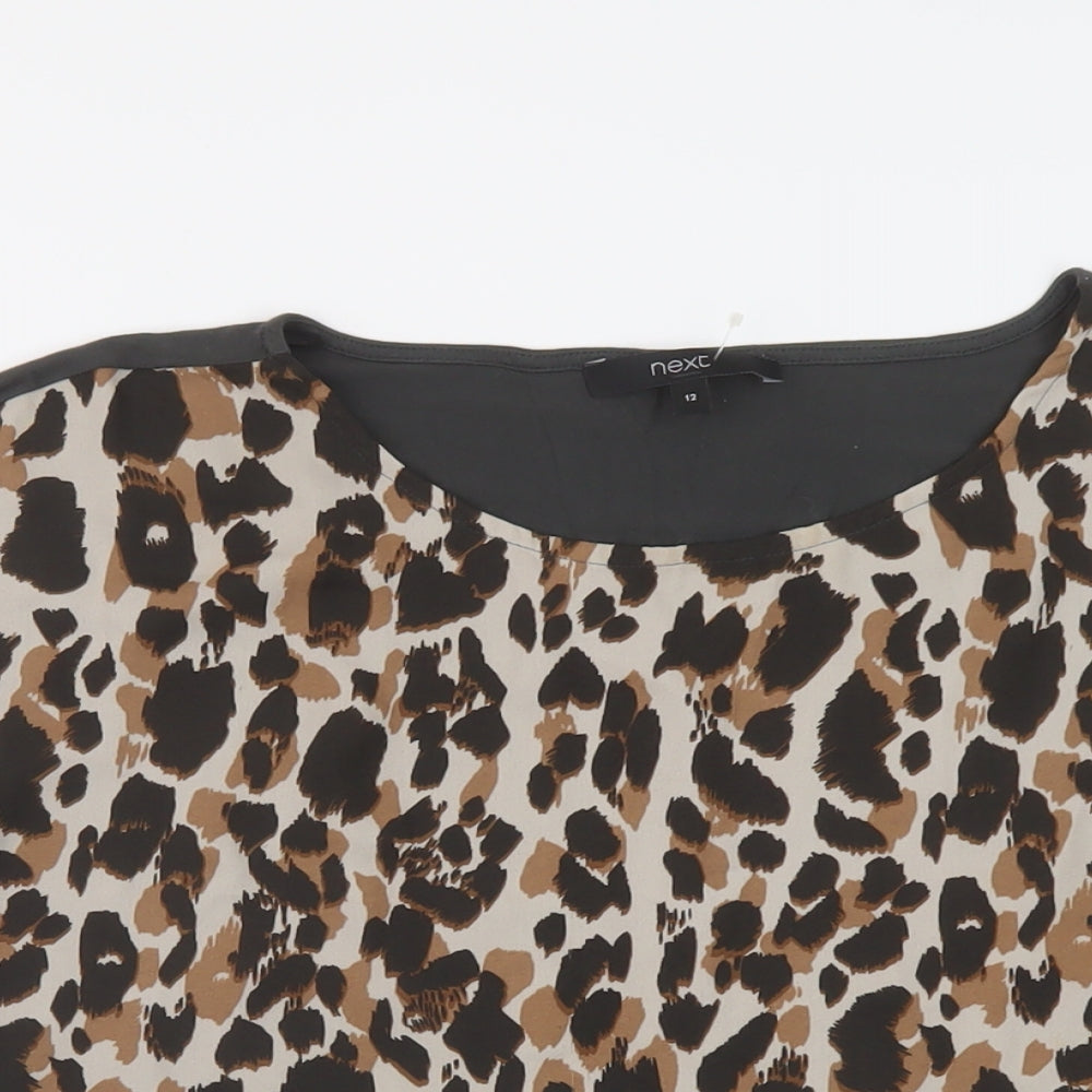 NEXT Womens Brown Animal Print Polyester Basic T-Shirt Size 12 Round Neck
