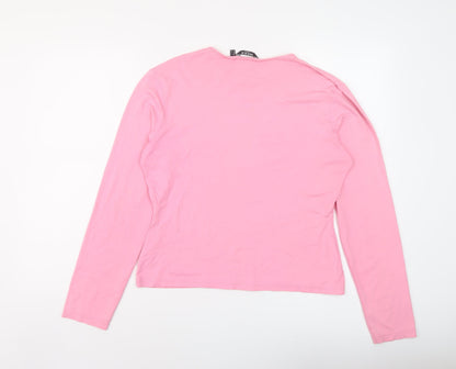 Back view of Mexx women’s pink polyester basic t-shirt, size L, round neck