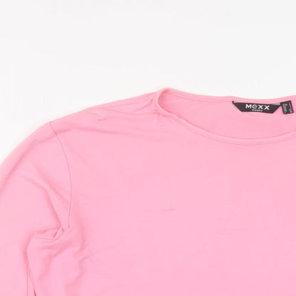Close-up detail of Mexx women’s pink polyester basic t-shirt, size L, round neck