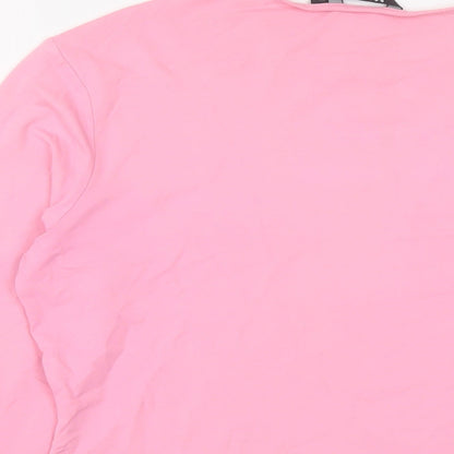 Brand and care label for Mexx women’s pink polyester basic t-shirt, size L, round neck