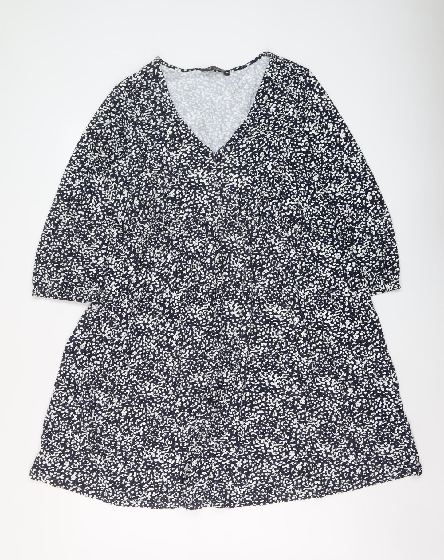 Marks and Spencer Womens Blue Geometric Viscose A-Line Size 18 V-Neck Pullover