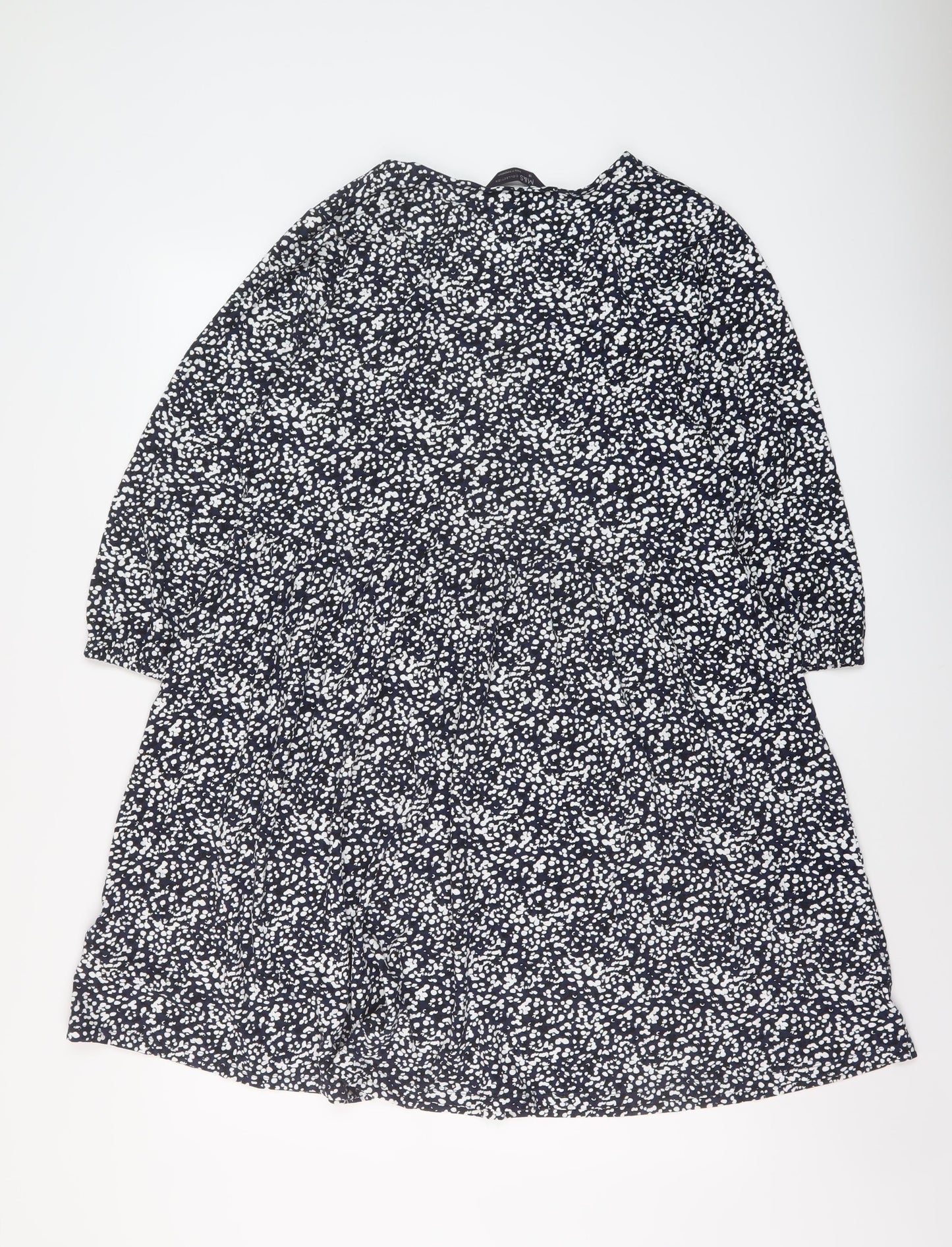 Marks and Spencer Womens Blue Geometric Viscose A-Line Size 18 V-Neck Pullover