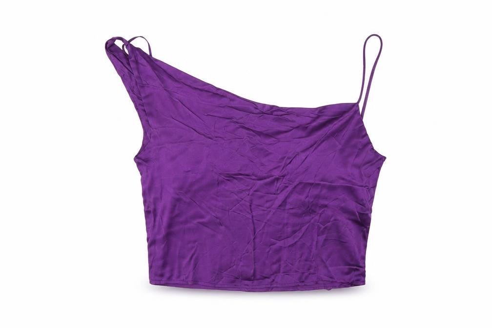 Zara Womens Purple Viscose Cropped T-Shirt Size L One Shoulder