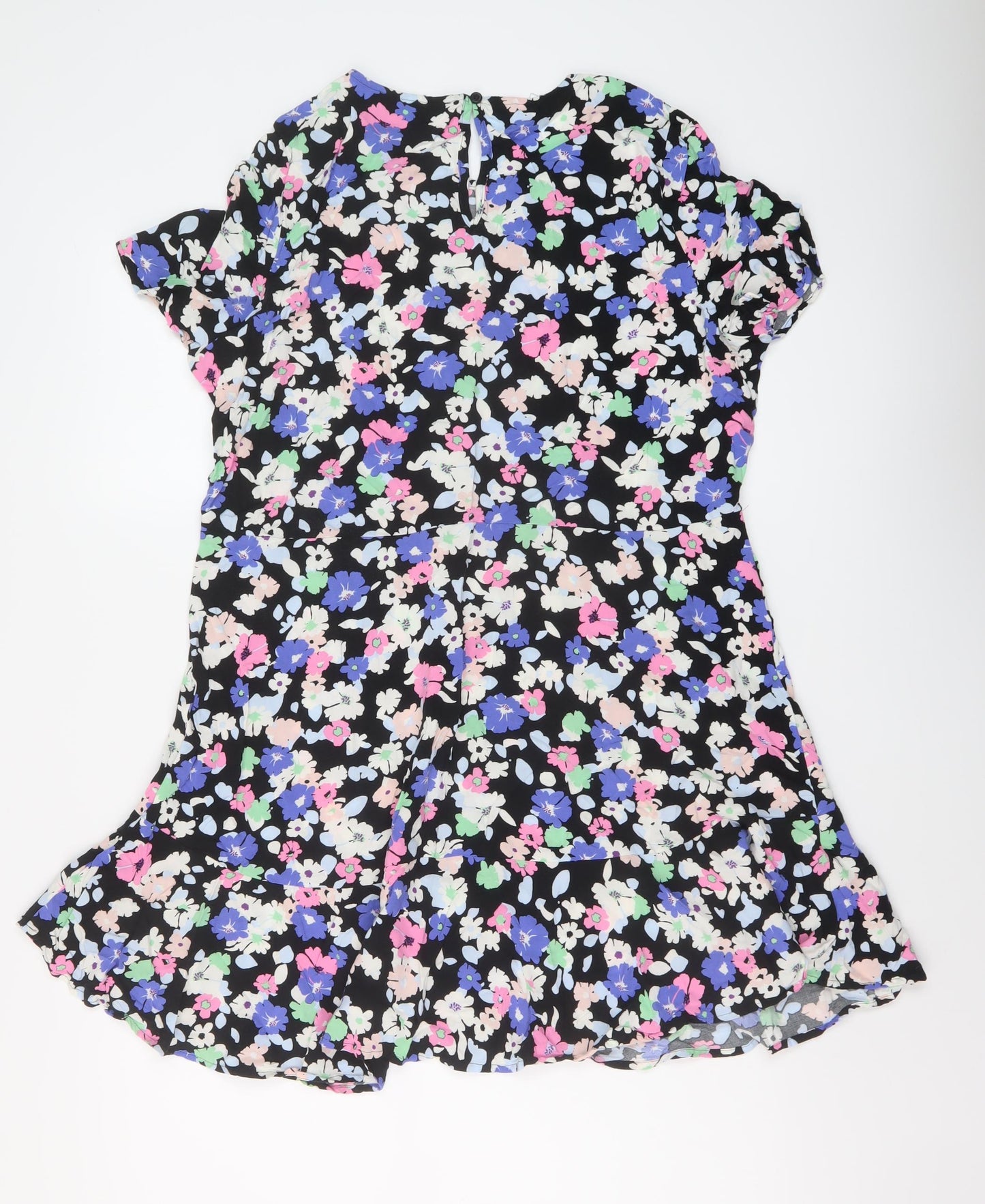 Marks and Spencer Womens Multicoloured Floral Viscose A-Line Size 14 Round Neck Button