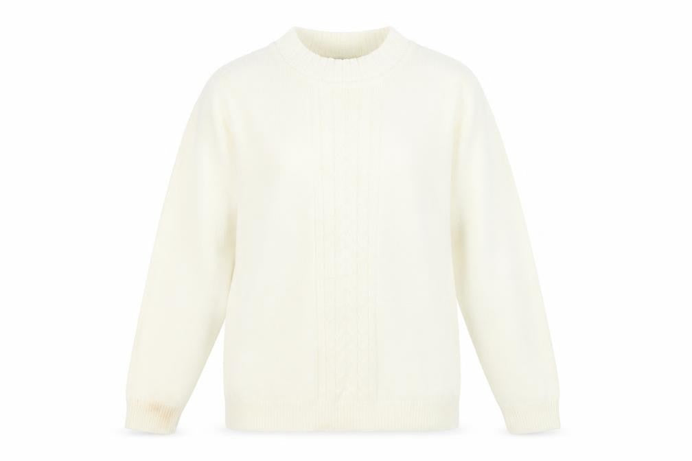 EWM Womens Ivory Mock Neck Acrylic Pullover Jumper Size S