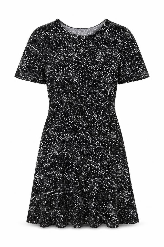Marks & Spencer Womens Black Geometric Viscose A-Line Size 8 Round Neck Pullover