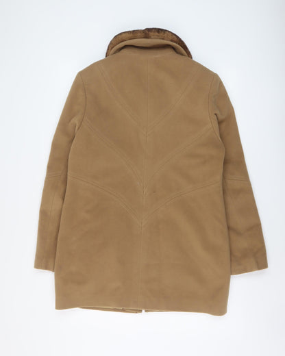 Back view of Style women’s beige overcoat coat, size UK 10, zip