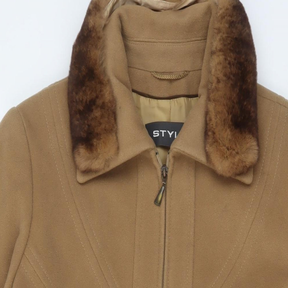 Style Womens Beige Overcoat Coat Size 10 Zip