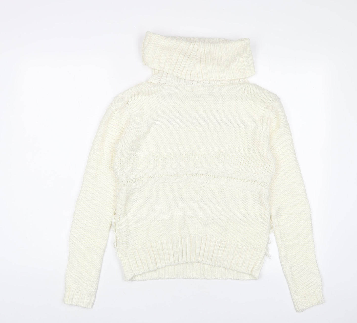 Urban Bliss Womens White Roll Neck Acrylic Pullover Jumper Size 8 - Tassled
