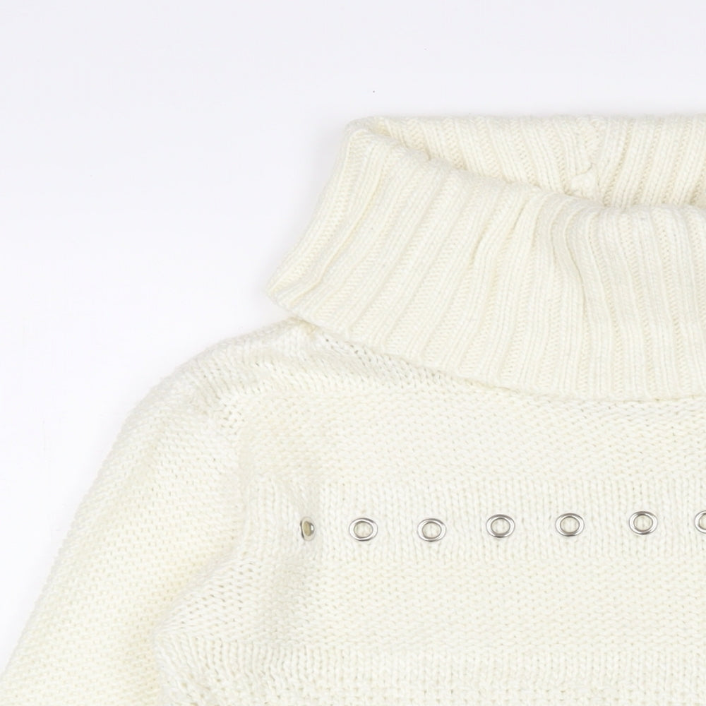 Urban Bliss Womens White Roll Neck Acrylic Pullover Jumper Size 8 - Tassled