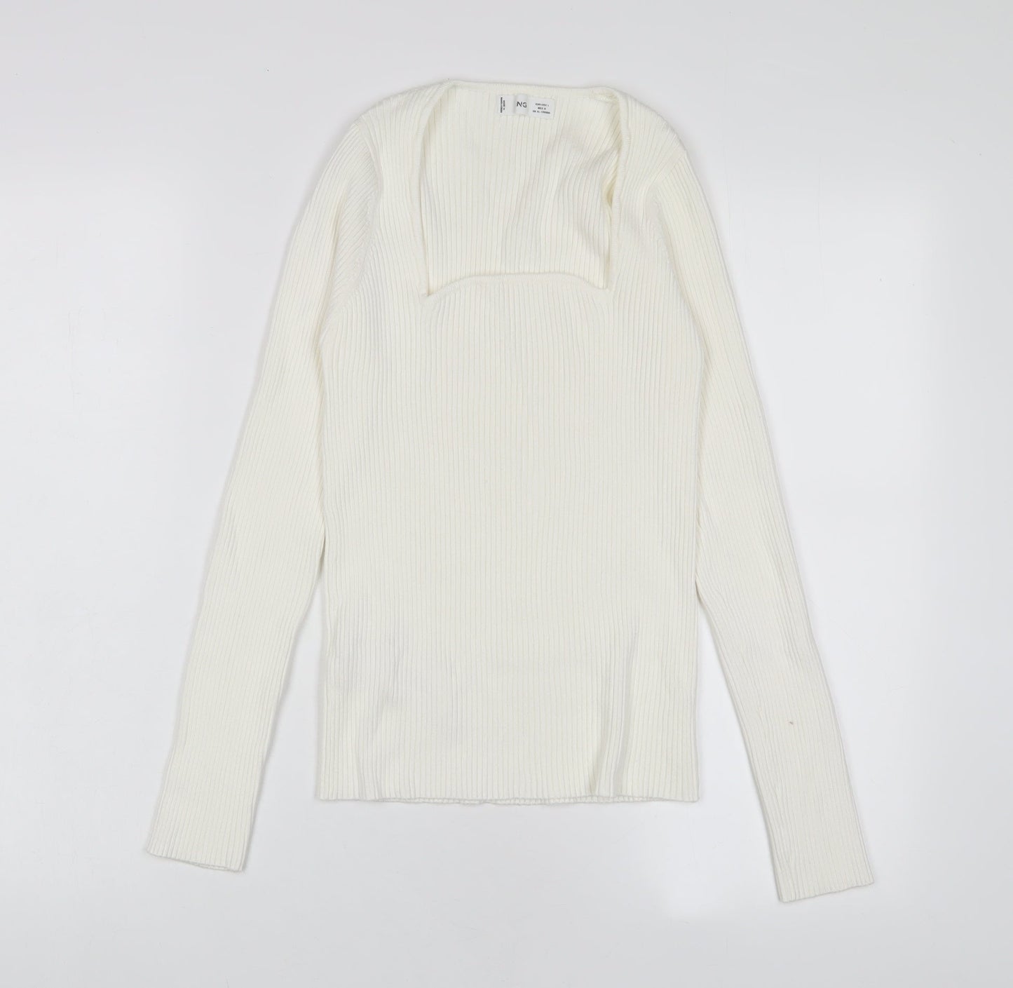 Mango Womens Ivory Square Neck Viscose Pullover Jumper Size L - Stretch'