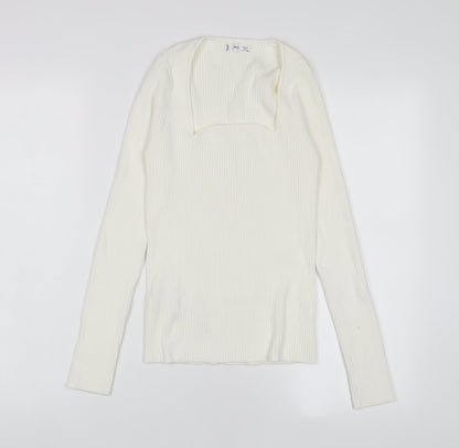 Mango Womens Ivory Square Neck Viscose Pullover Jumper Size L - Stretch'