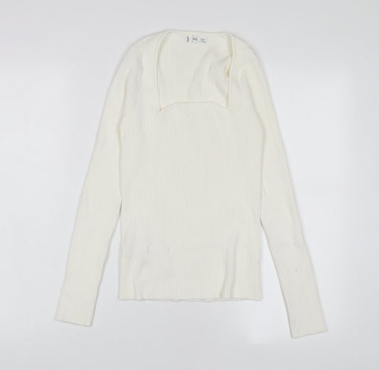 Mango Womens Ivory Square Neck Viscose Pullover Jumper Size L - Stretch'