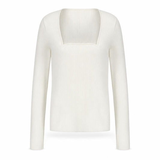 Mango Womens Ivory Square Neck Viscose Pullover Jumper Size L - Stretch'