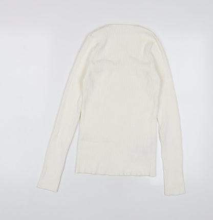 Mango Womens Ivory Square Neck Viscose Pullover Jumper Size L - Stretch'