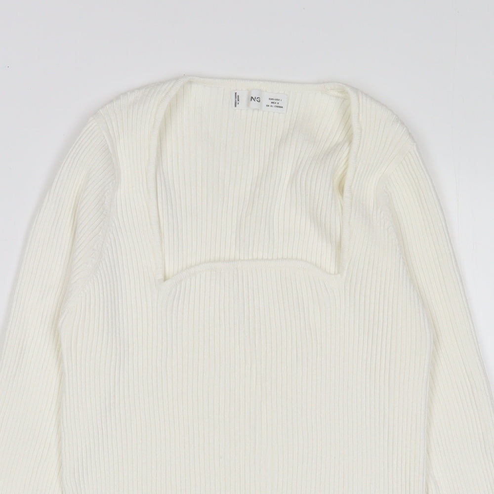 Mango Womens Ivory Square Neck Viscose Pullover Jumper Size L - Stretch'