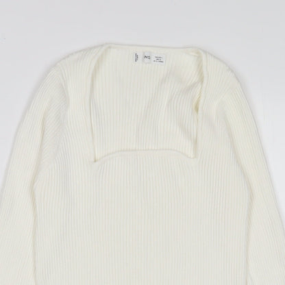 Mango Womens Ivory Square Neck Viscose Pullover Jumper Size L - Stretch'