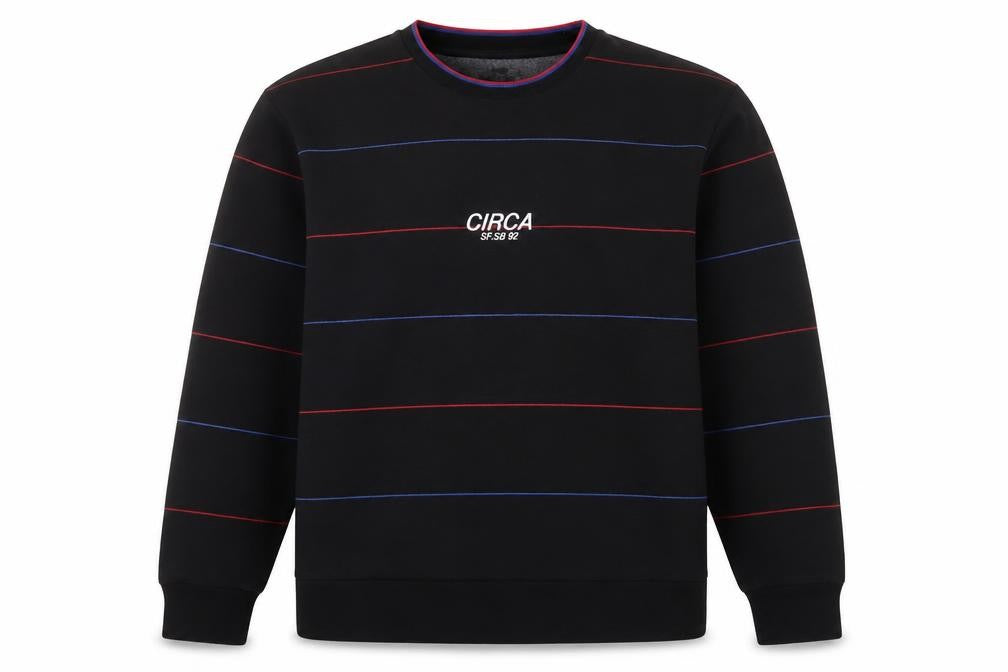 Topman Mens Black Striped Cotton Pullover Sweatshirt Size XL - Embroidered