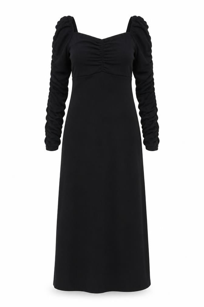 Topshop Womens Black Polyester A-Line Size 10 Square Neck Pullover - Ruched sleeves