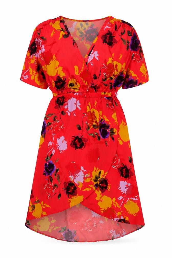 Angie Womens Red Geometric Polyester A-Line Size M V-Neck Pullover