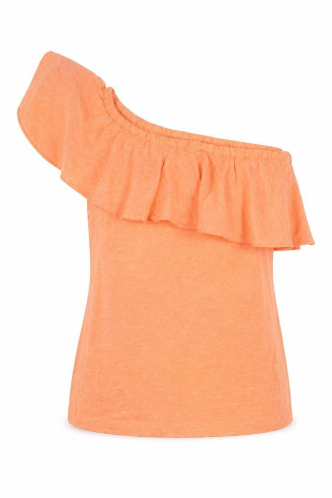 Oasis Womens Orange Linen Basic T-Shirt Size 12 One Shoulder
