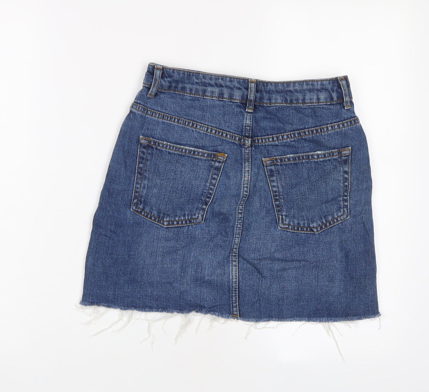 Topshop Womens Blue Cotton A-Line Skirt Size 6 Zip