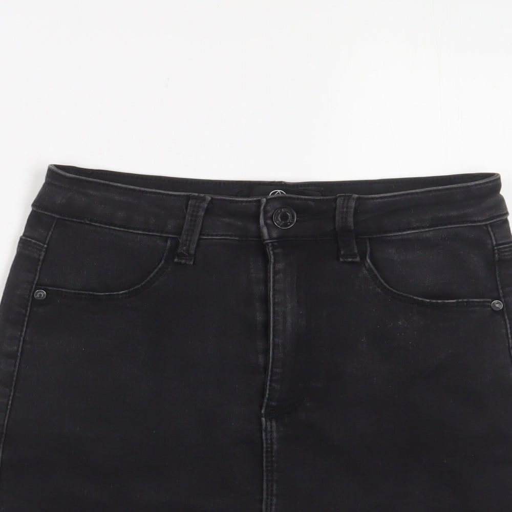 Missguided Womens Black Cotton A-Line Skirt Size 8 Zip