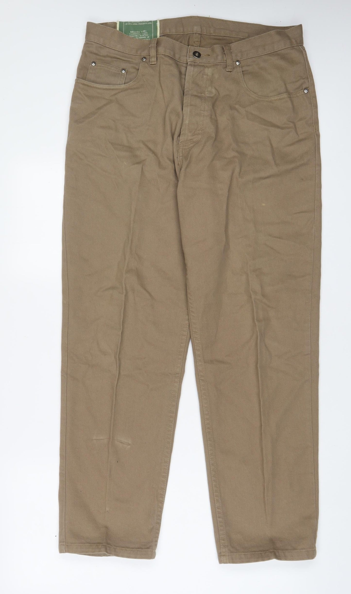 Trading-Co Mens Brown Cotton Straight Jeans Size 34 in L30 in Regular Zip