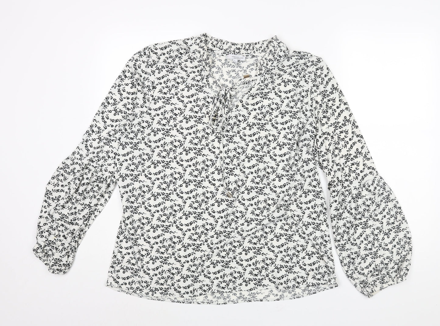 Vanessa Zani Womens White Floral Polyester Basic Blouse Size XL V-Neck