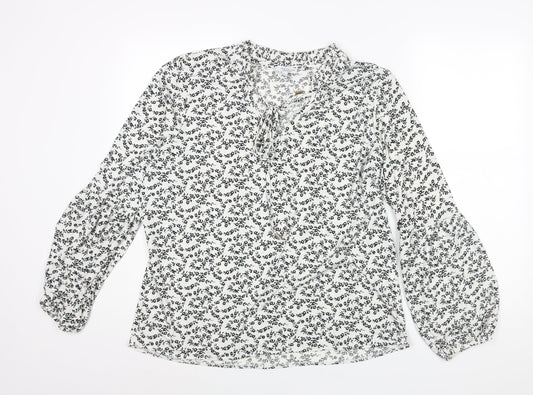 Vanessa Zani Womens White Floral Polyester Basic Blouse Size XL V-Neck