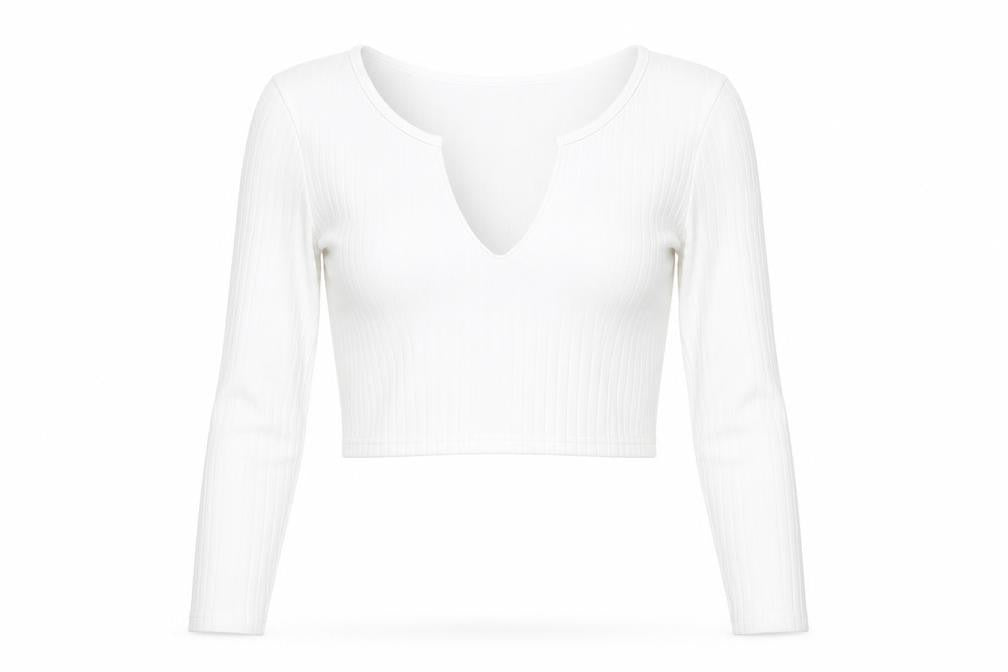PRETTYLITTLETHING Womens White Polyester Cropped Blouse Size 4 V-Neck - Ribbed