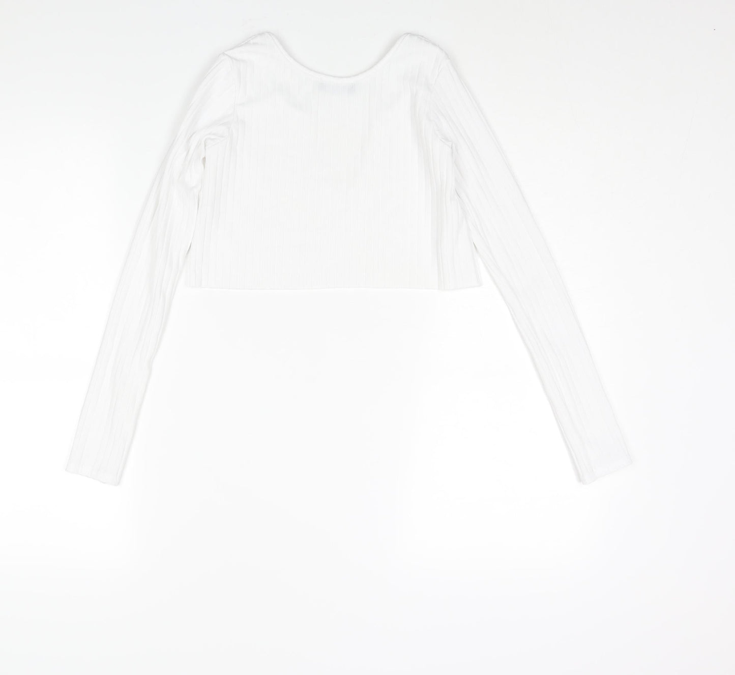 PRETTYLITTLETHING Womens White Polyester Cropped Blouse Size 4 V-Neck - Ribbed