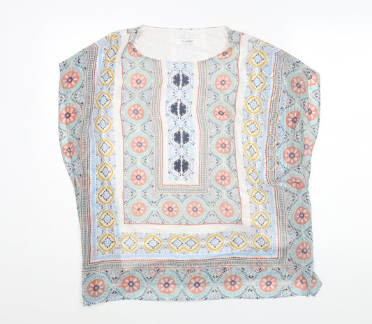 Classic Womens Multicoloured Geometric Polyester Basic Blouse Size 14 Round Neck