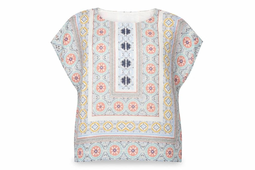Classic Womens Multicoloured Geometric Polyester Basic Blouse Size 14 Round Neck