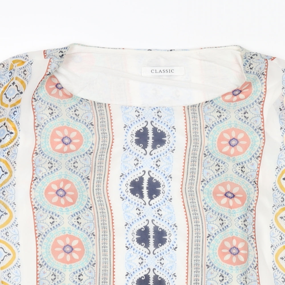 Classic Womens Multicoloured Geometric Polyester Basic Blouse Size 14 Round Neck