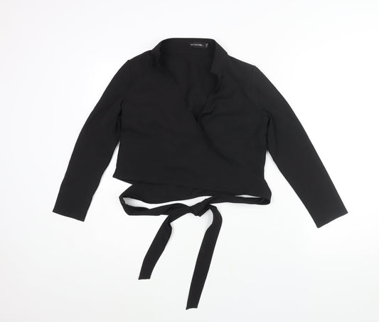 PRETTYLITTLETHING Womens Black Polyester Wrap Blouse Size 4 V-Neck