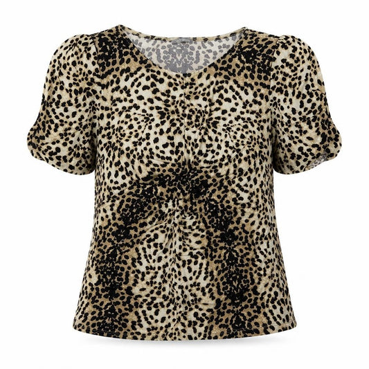 Marks and Spencer Womens Brown Animal Print Polyester Basic Blouse Size 18 V-Neck - Rouched Cheetah Print