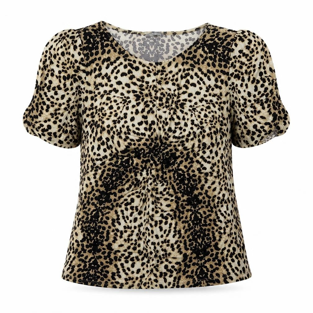 Marks & Spencer Womens Brown Animal Print Polyester Basic Blouse Size 18 V-Neck - Rouched Cheetah Print